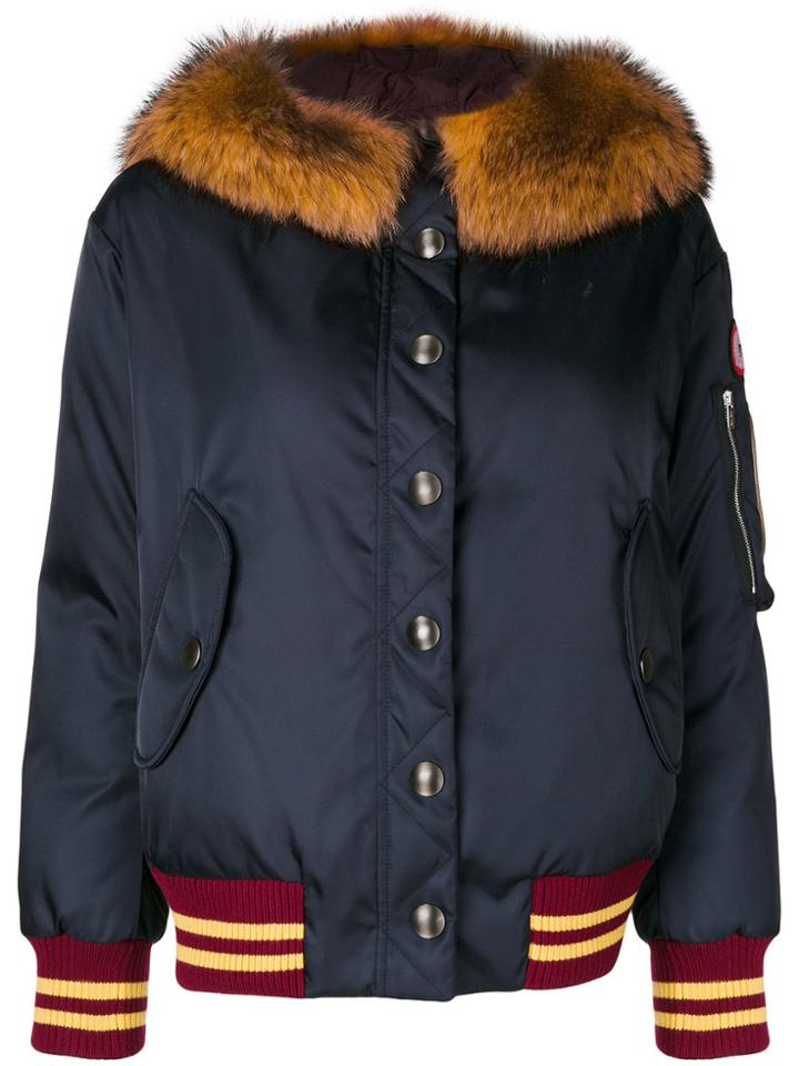 Miu Miu Racoon Fur Trim Bomber Jacket - Blue