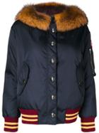 Miu Miu Racoon Fur Trim Bomber Jacket - Blue