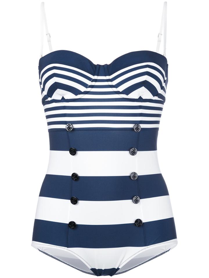 Dolce & Gabbana Striped Button Front Swimsuit - White