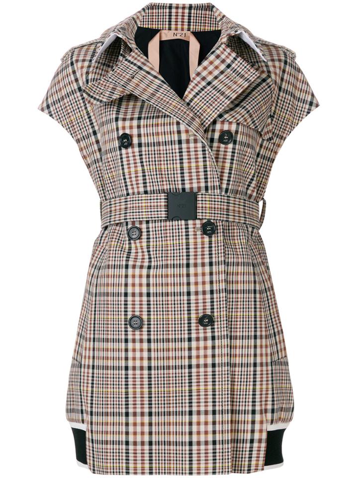 No21 Check Double-breasted Coat - Multicolour