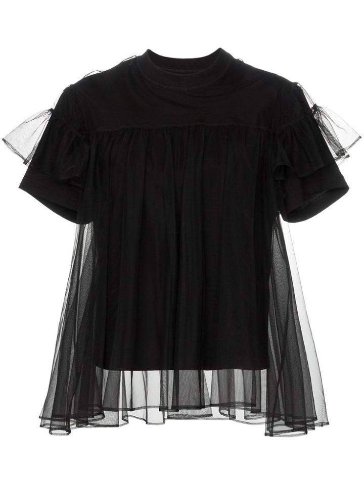 Shushu/tong Tulle Layered Cotton T-shirt - Black