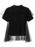 Shushu/tong Tulle Layered Cotton T-shirt - Black