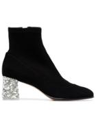 Sophia Webster Felicity 60 Suede Crystal Embellished Boots - Black