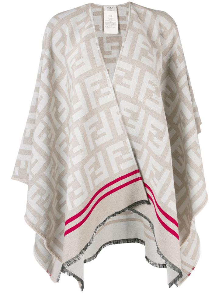 Fendi Ff Logo Cape Effect Scarf - White