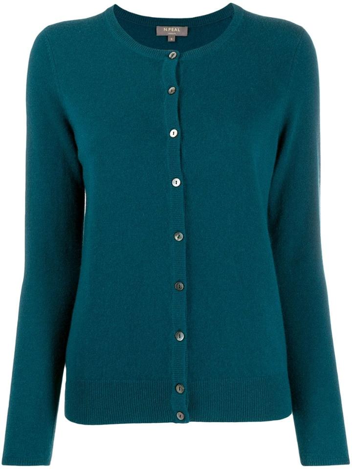 N.peal Round Neck Cashmere Cardigan - Blue