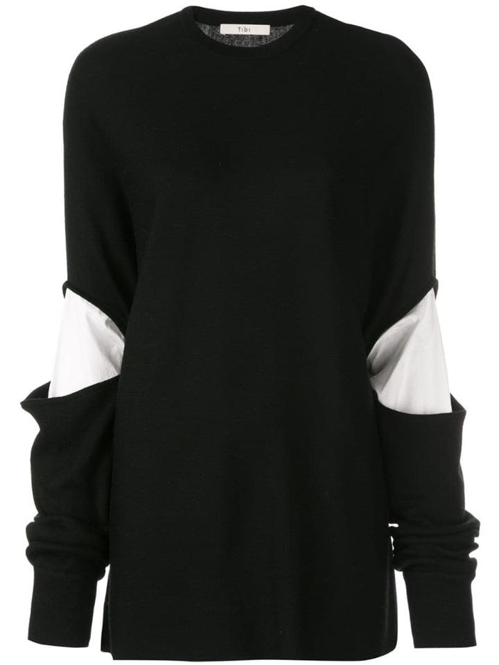 Tibi Double Layer Slit Sleeve Sweater - Black