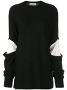 Tibi Double Layer Slit Sleeve Sweater - Black