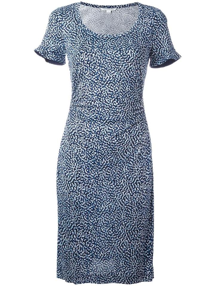 Diane Von Furstenberg Printed Shortsleeved Dress, Women's, Size: 4, Blue, Silk