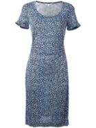 Diane Von Furstenberg Printed Shortsleeved Dress, Women's, Size: 4, Blue, Silk