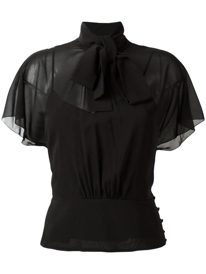 Red Valentino Tied Neck Sheer Blouse, Women's, Size: 42, Black, Silk/spandex/elastane