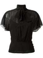 Red Valentino Tied Neck Sheer Blouse, Women's, Size: 42, Black, Silk/spandex/elastane