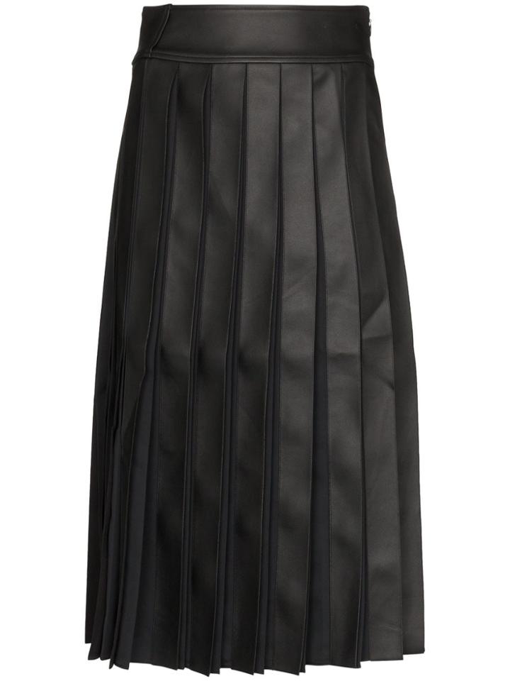 Xu Zhi Pleated Faux Leather Midi Skirt - Black