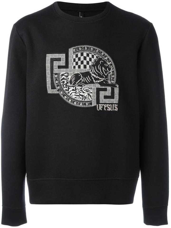 Versus Embroidered Logo Sweatshirt, Men's, Size: Xs, Black, Spandex/elastane/viscose