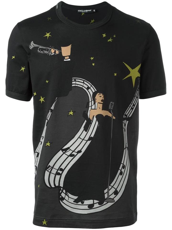 Dolce & Gabbana Jazz Band Print T-shirt, Men's, Size: 54, Black, Cotton