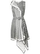 Monse Houndstooth Striped Asymmetric Dress, Size: 6, Black, Silk