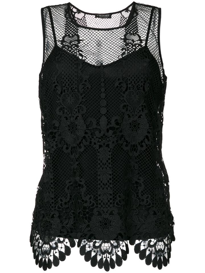 Twin-set Sleeveless Macramé Blouse - Black