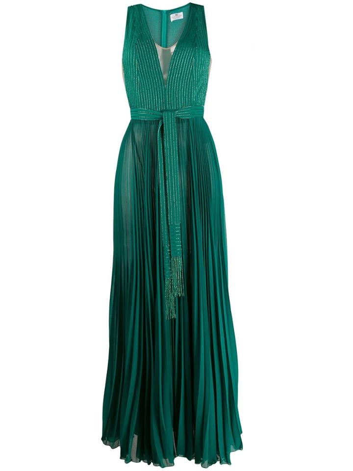 Elisabetta Franchi Pleated Long Dress - Green