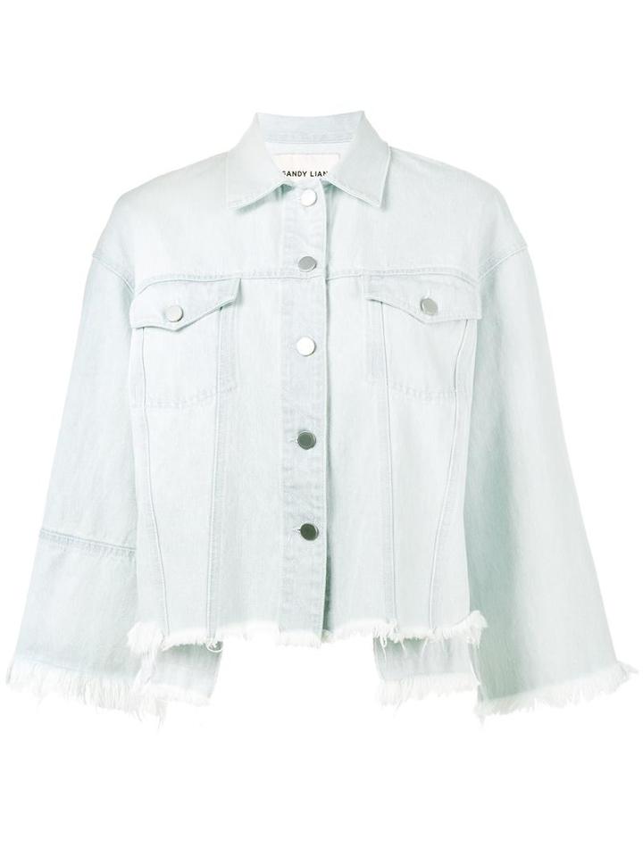 Sandy Liang Frayed Hem Denim Jacket, Women's, Size: 40, Blue, Cotton