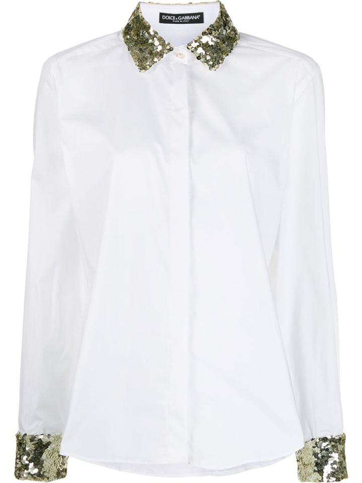 Dolce & Gabbana Sequin Embroidered Poplin Shirt - White