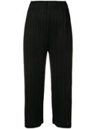 Pleats Please By Issey Miyake Ribbed-style Cropped Trousers - Black