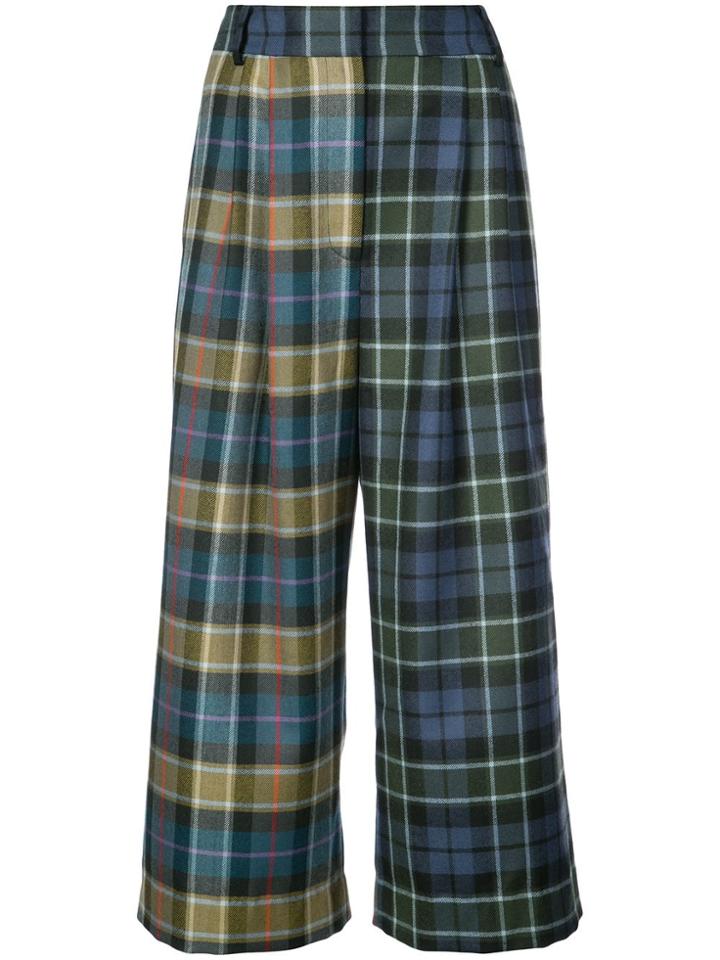 Tibi Tartan Stella Cropped Trousers - Green