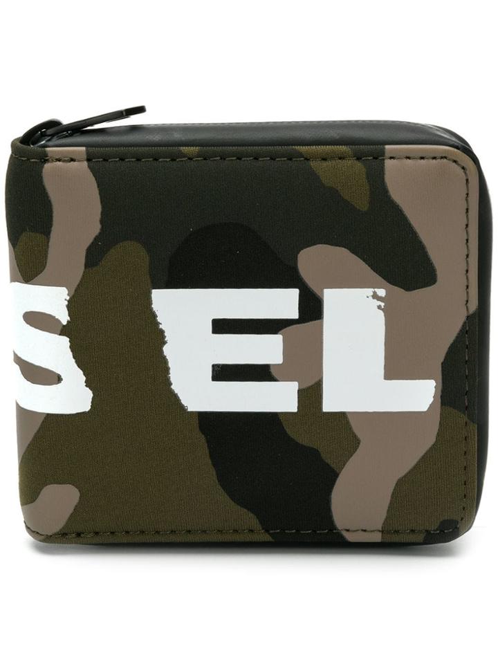 Diesel Camouflage Print Wallet - Green