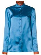 The Gigi Contrast Frill Hem Shirt - Blue