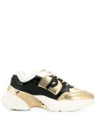 Pinko Statement Panelled Sneakers - Gold