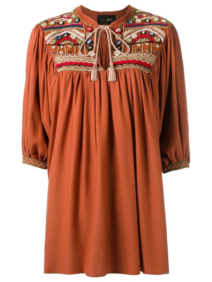 Andrea Bogosian Embroidered Blouse, Women's, Size: Medium, Brown, Viscose