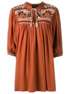 Andrea Bogosian Embroidered Blouse, Women's, Size: Medium, Brown, Viscose
