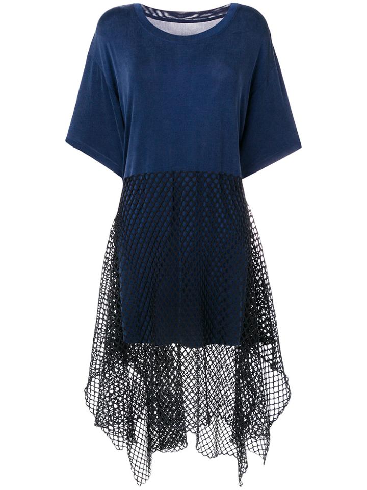 Mm6 Maison Margiela Flared Mesh Contrast Midi Dress - Blue