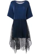 Mm6 Maison Margiela Flared Mesh Contrast Midi Dress - Blue