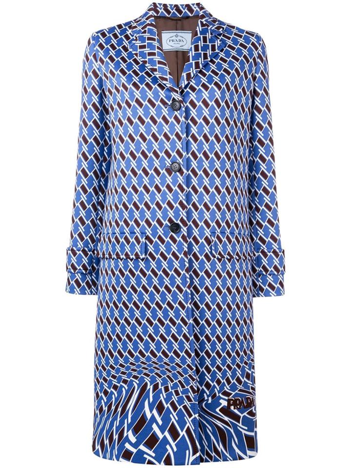 Prada Geometric Printed Coat - Blue