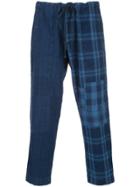 Greg Lauren Contrast Cropped Trousers - Blue