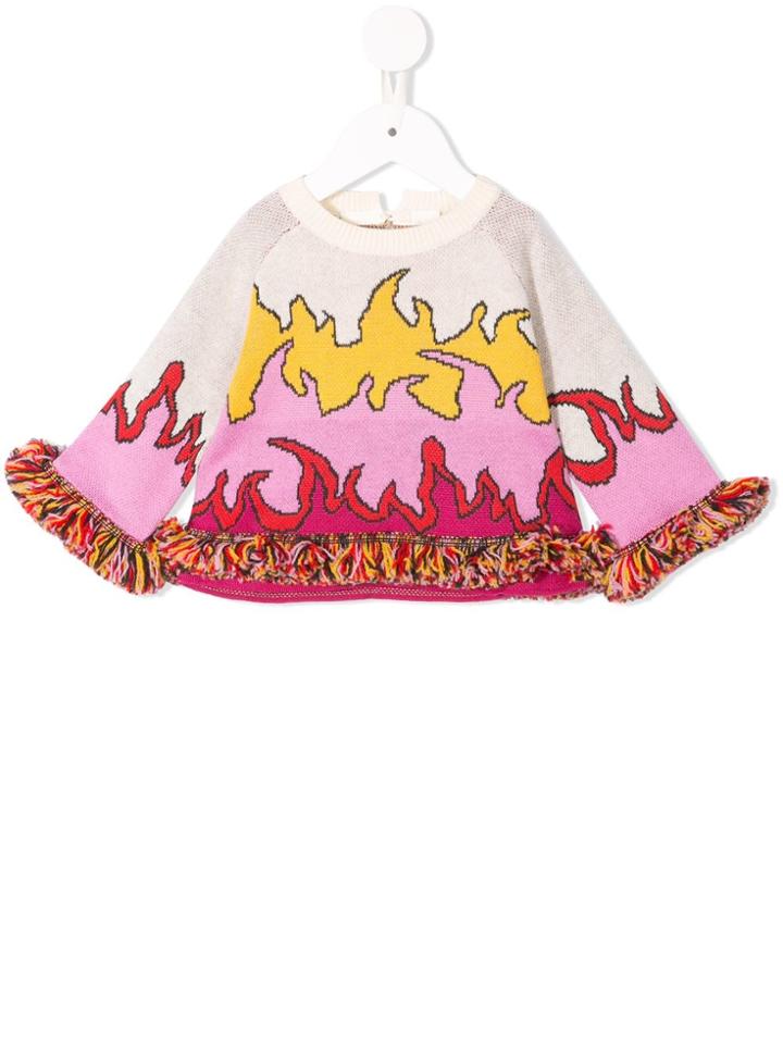 Stella Mccartney Kids Fire Intarsia Poncho - White