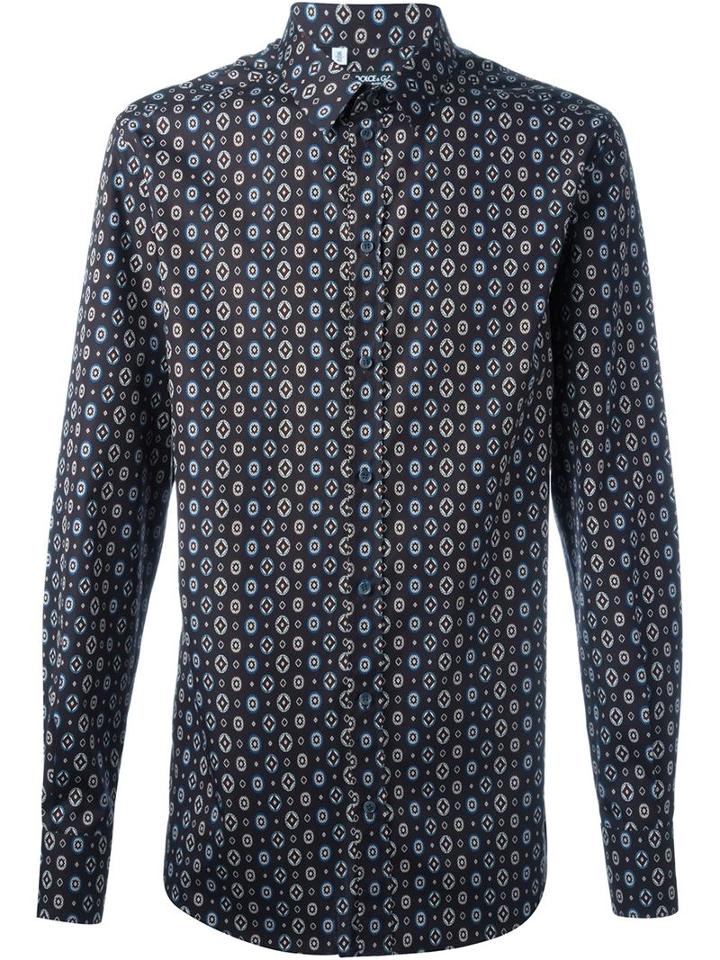 Dolce & Gabbana Printed Shirt, Men's, Size: 39, Black, Cotton