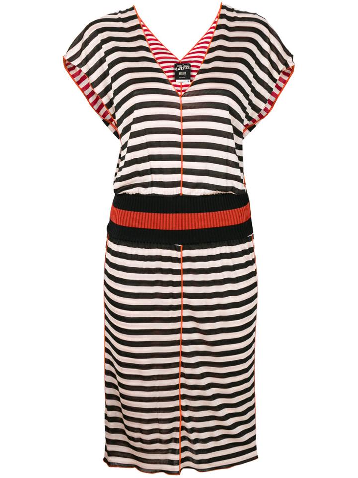 Jean Paul Gaultier Vintage Striped V-neck Dress - Black