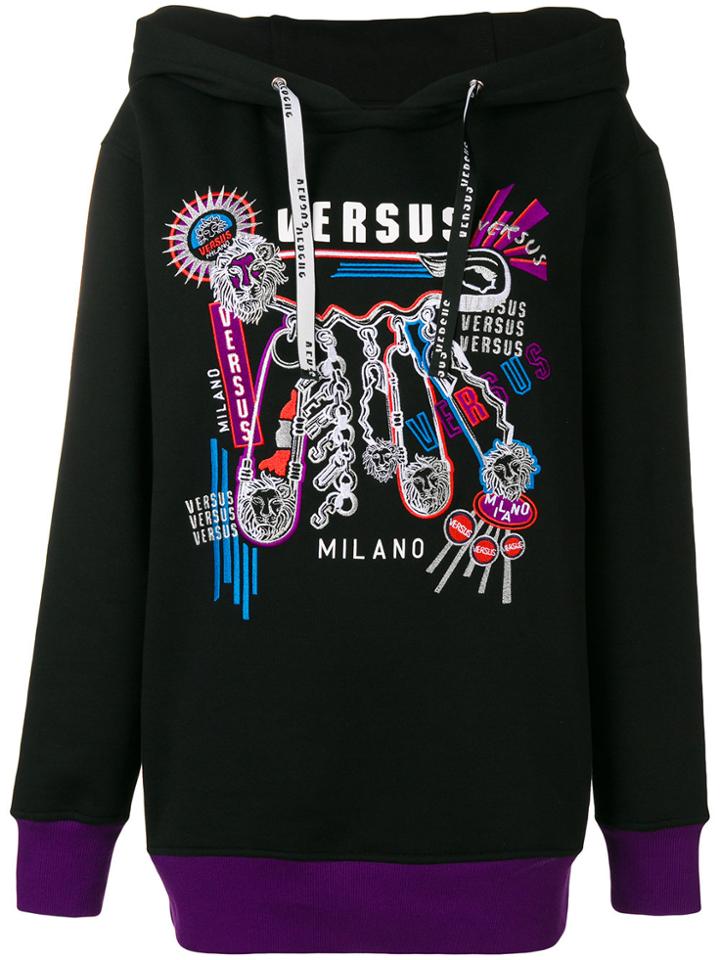 Versus Embroidered Graphic Hoody - Black