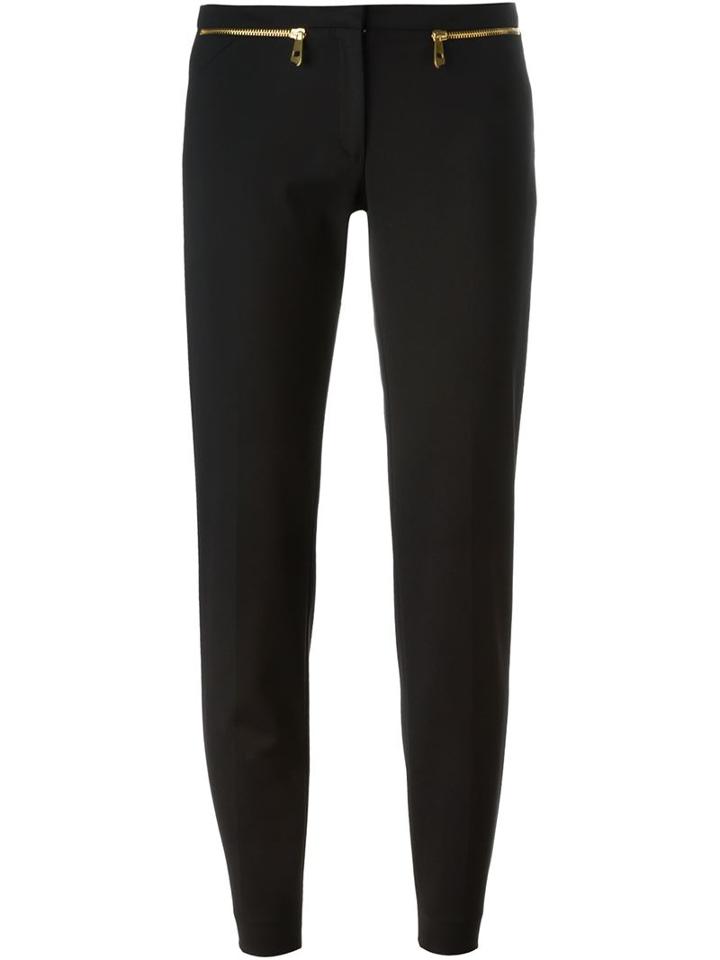 Versace Collection Zip Detail Slim Trousers, Women's, Size: 48, Black, Cotton/polyamide/spandex/elastane/viscose