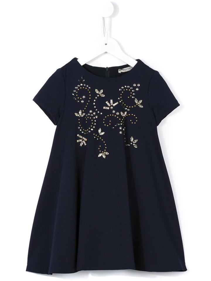 Ermanno Scervino Junior Embellished Pleated Dress, Toddler Girl's, Size: 4 Yrs, Blue