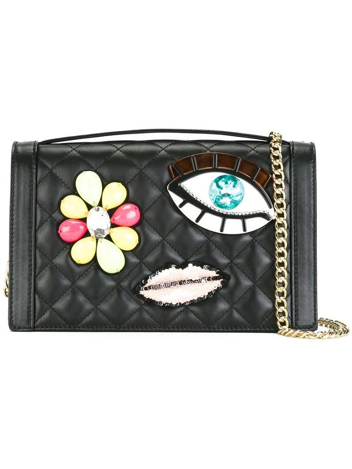 Boutique Moschino Aplique Quilted Shoulder Bag, Women's, Black, Leather/other Fibres