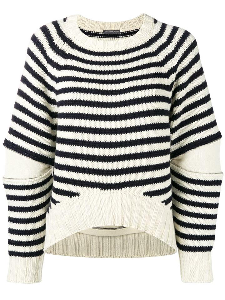 Alexander Mcqueen Zipped Elbows Striped Jumper - Neutrals