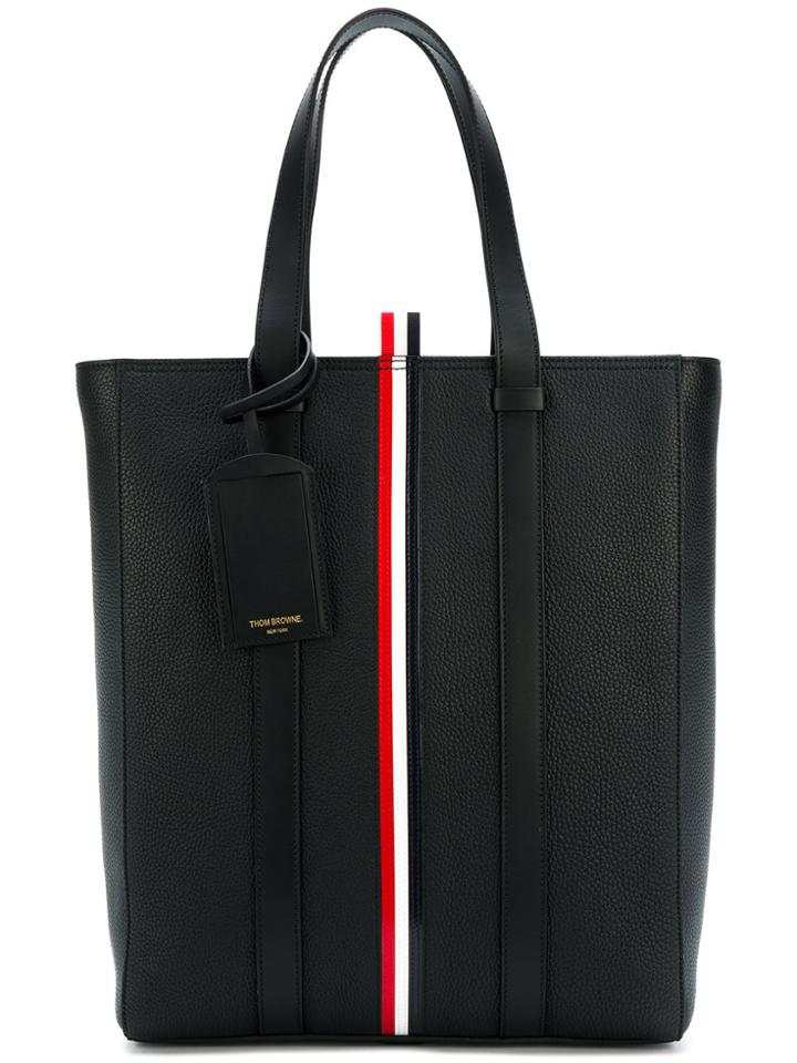 Thom Browne Pebbled Striped Tote - Black