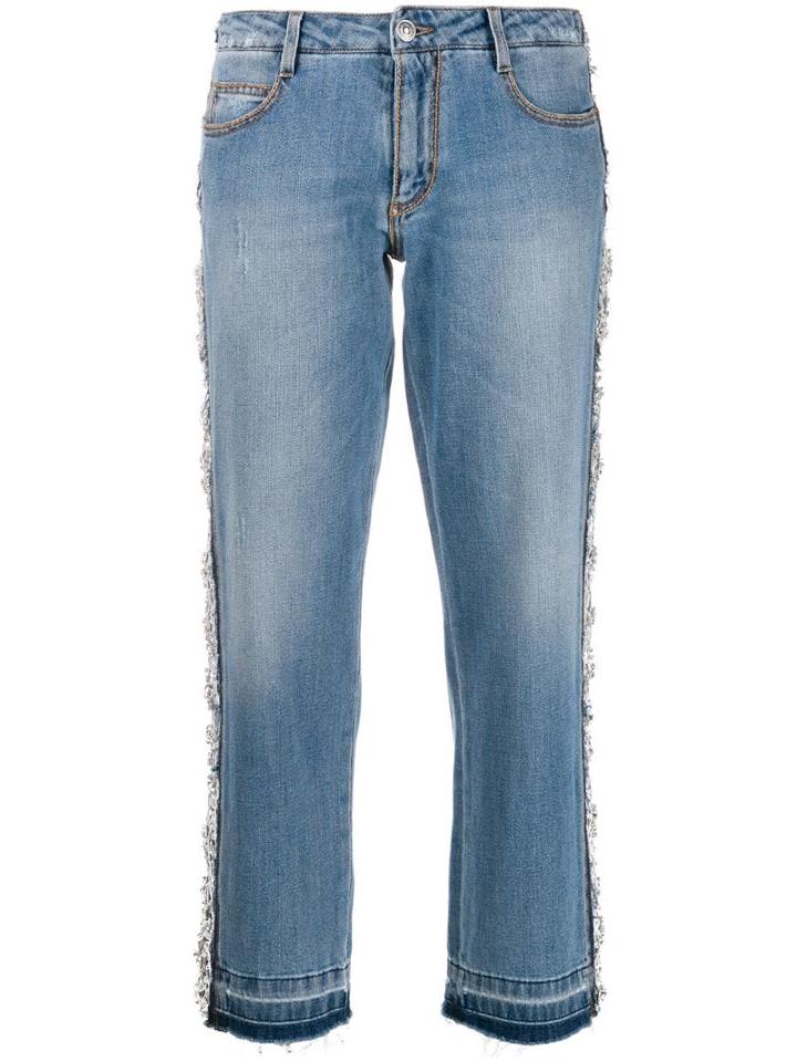 Ermanno Scervino Lace Trim Cropped Jeans - Blue