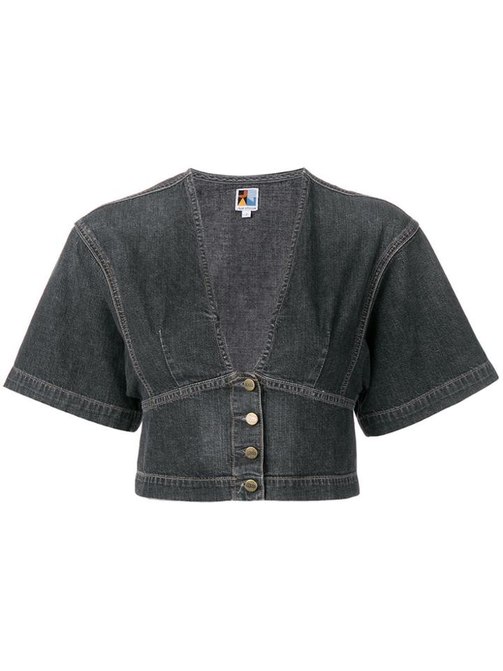 Jean Atelier Kimono Cropped Denim Blouse - Grey