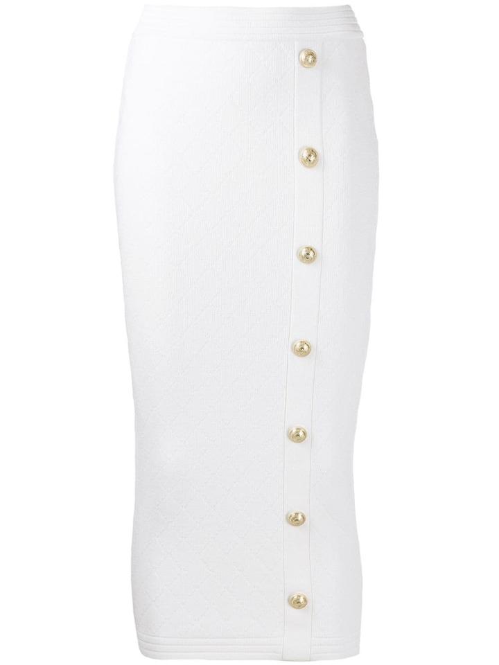 Balmain Quilted Fitted Midi Skirt - White