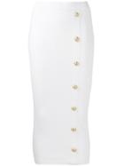 Balmain Quilted Fitted Midi Skirt - White