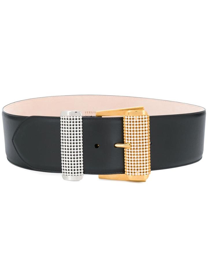Versace Wide Embellished Buckle Belt - Black