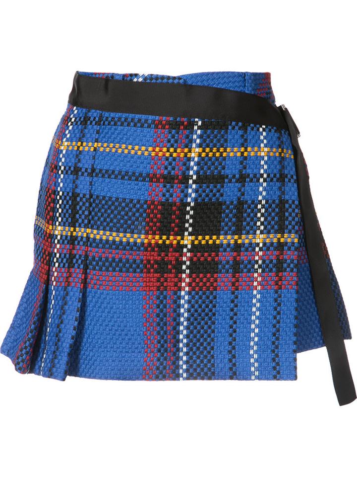 Sacai - Woven Check Skort - Women - Cotton/cupro - 1, Women's, Blue, Cotton/cupro