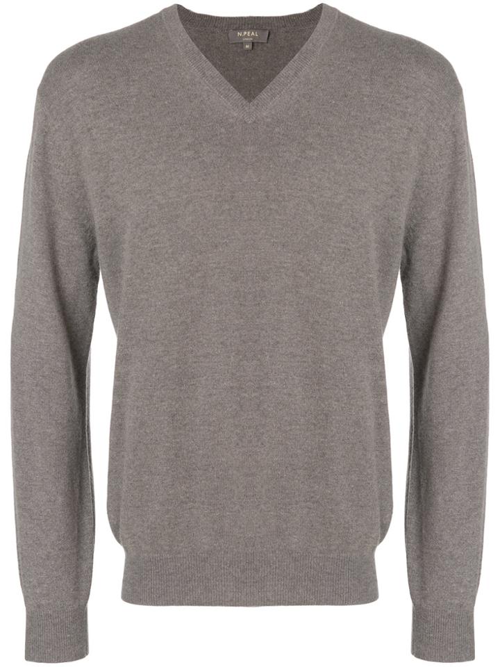 N.peal Burlington V-neck 1ply Sweater - Grey